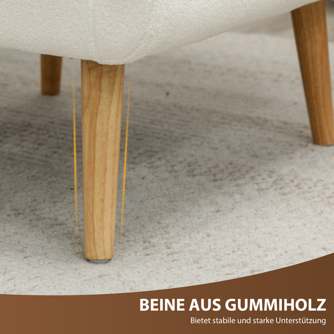 Lænestol, wingback-stol, polstret stol, træben, knapsøm, hvid