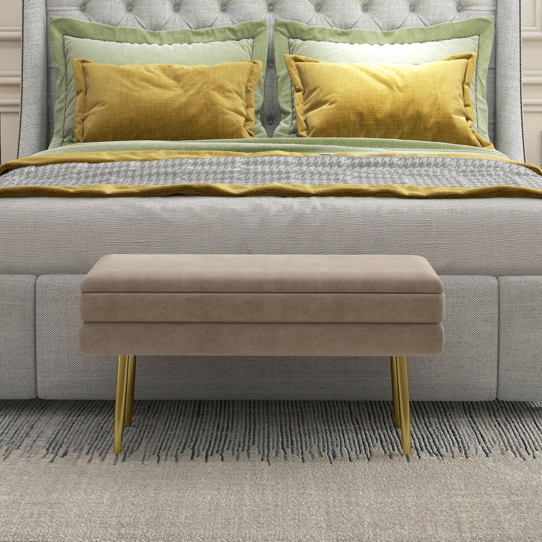 Polstret bænk med opbevaring, stål, 79,5 cm x 37,5 cm x 43 cm, beige