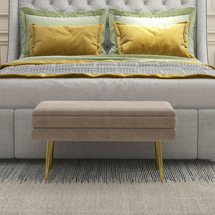 Polstret bænk med opbevaring, stål, 79,5 cm x 37,5 cm x 43 cm, beige