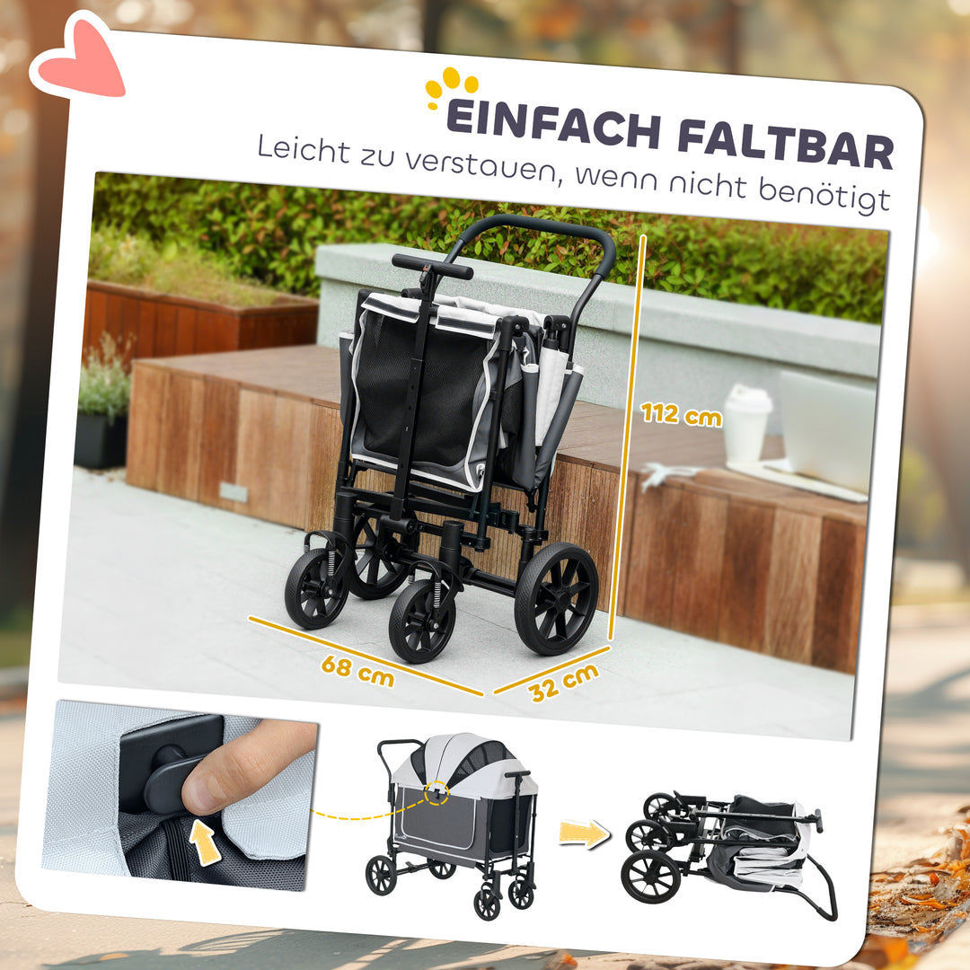 Hundeklapvogn sammenklappelig til hunde og katte op til 30 kg 110 x 65 x 102 cm mørkegrå