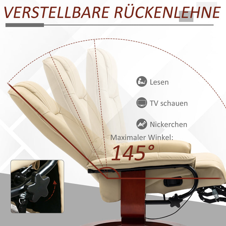 Lænestol med justerbar hældning, med hældningsfunktion, op til 120 kg, kunstlæder, 78 x 87 x 100 cm, cremefarvet