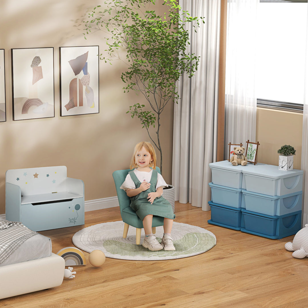 Børnelænestol, fløjlslook, til 3-7 år, op til 45 kg, træstel, 44 x 45 x 56,5 cm, lyseblå