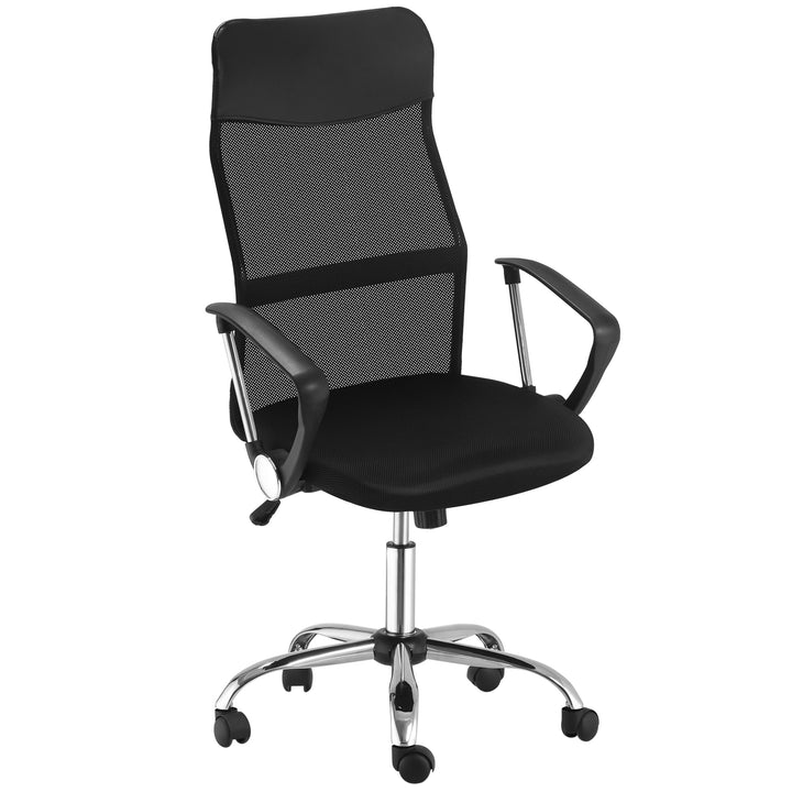 Ergonomisk kontorstol, gamingstol, drejestol med vippefunktion, højdejusterbar skrivebordsstol, skum, net, sort, 63 x 65 x 109-119 cm