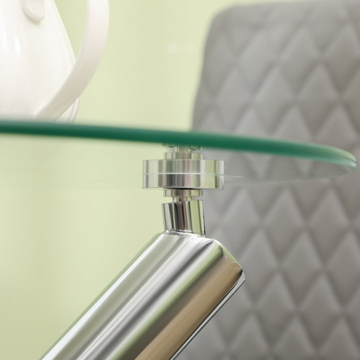 Spisebord, rund hærdet glasplade, kantløs design, til 2-4 personer, stålben, 80 x 80 x 74 cm