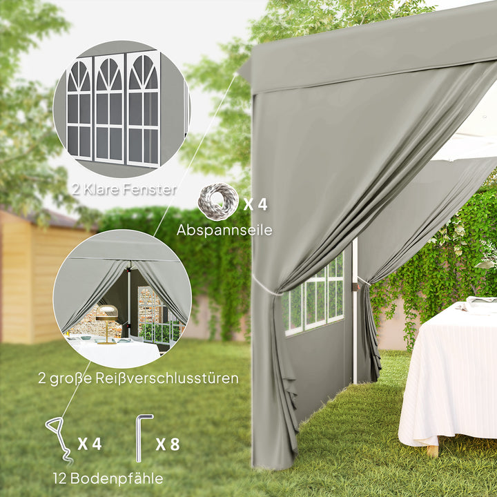 2,5 x 2,5 m pop-up pavillon med sidevægge og bæretaske, UPF50+ højdejusterbart havetelt, lysegrå