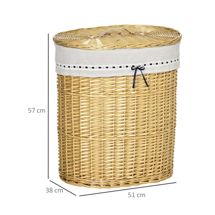 Vasketøjskurv i flet med låg, vasketøjsopsamler med håndtag, aftagelig vasketøjspose, vasketøjskurve, vasketøjsboks til badeværelse, vaskerum, soveværelse, naturlig