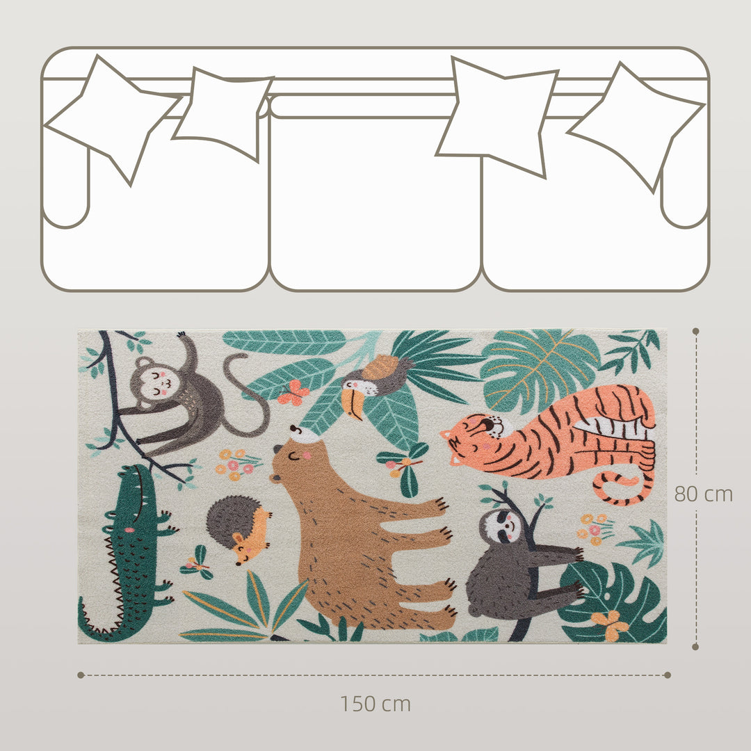 Fleece-tæppe med junglemønster, let at vedligeholde, cremehvid + flerfarvet