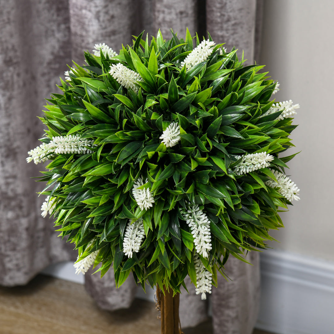 Sæt med 2 kunstige lavendeltræer, 60 cm høje, inklusive potte og kunstig mos, hvid