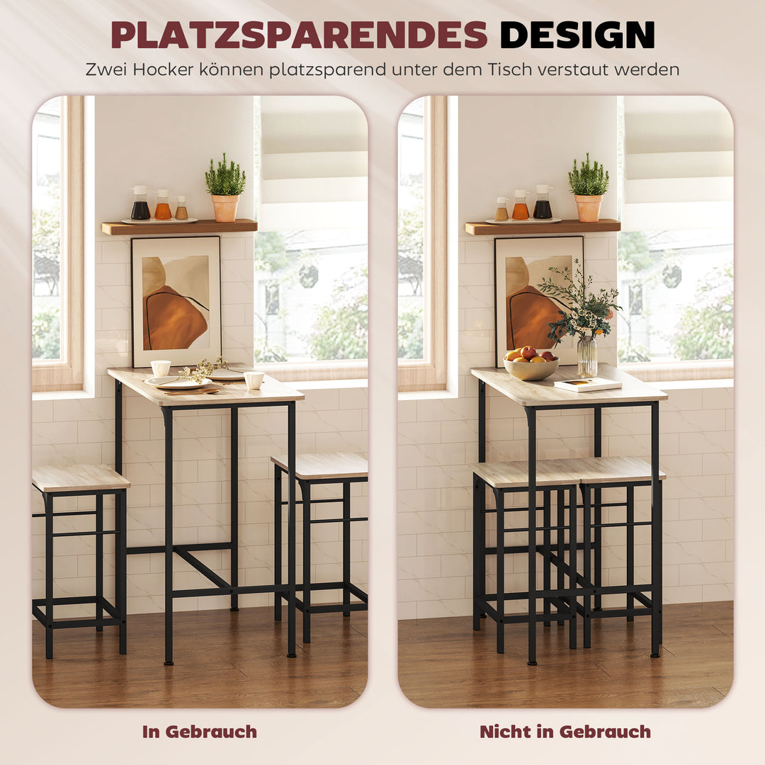 Barbordsæt barbord med barstolsæt spisebord med 2 stole med skridsikker fodpude naturtræ