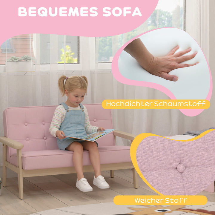 Børnelænestol/sofa med træstel, fløjlslook, polstret, til børn i alderen 3-15 år, lyserød
