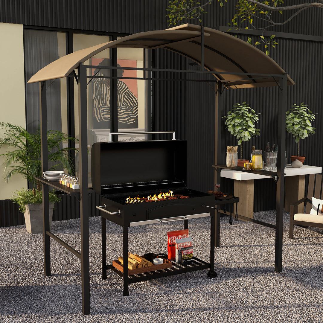 Bbq-pavillon, 2 sidehylder, kroge, stålramme, 1,1 x 2,3 m, khaki