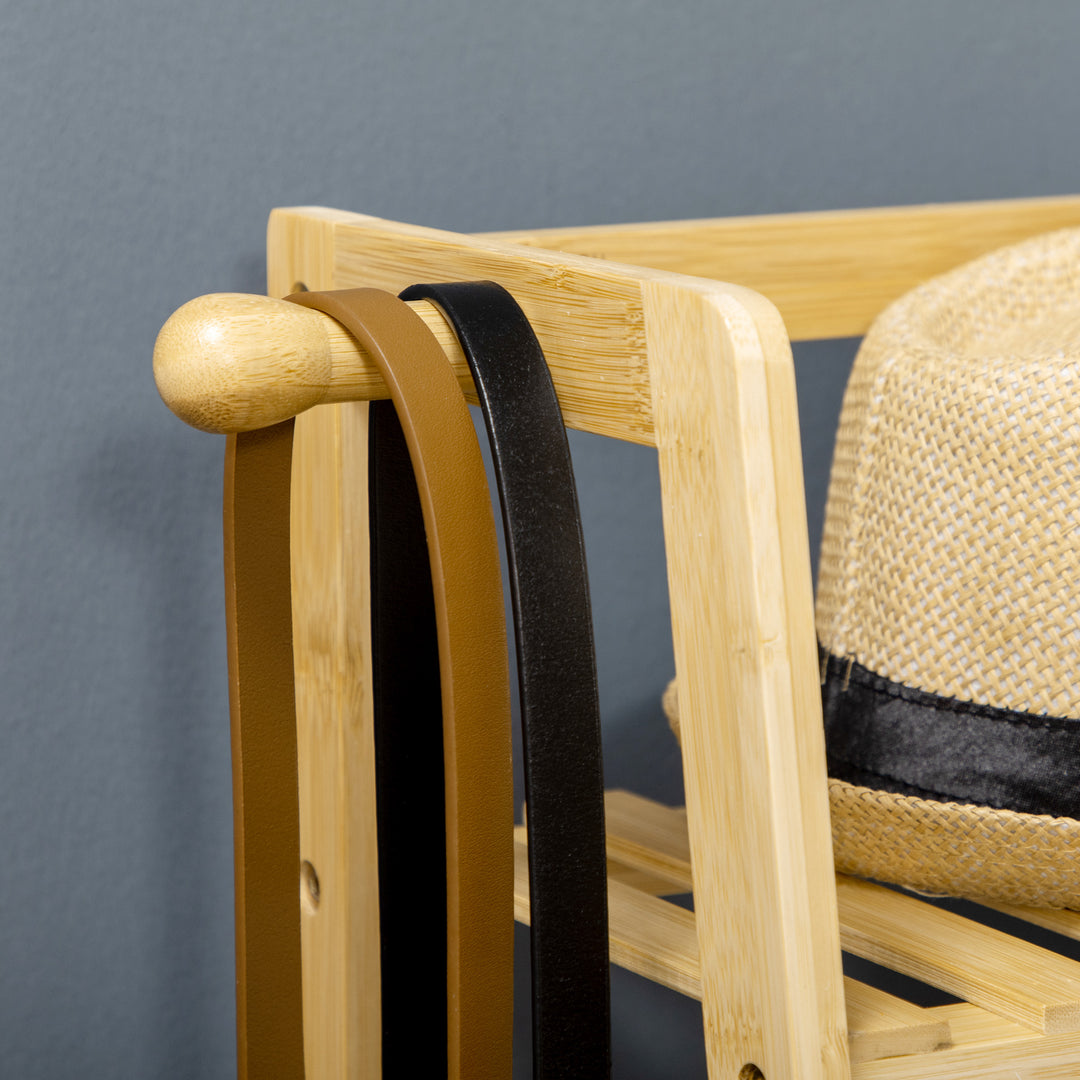 Bambus tøjstativ med 2 knager og tøjstang, 2 hylder, 114 x 40 x 139 cm