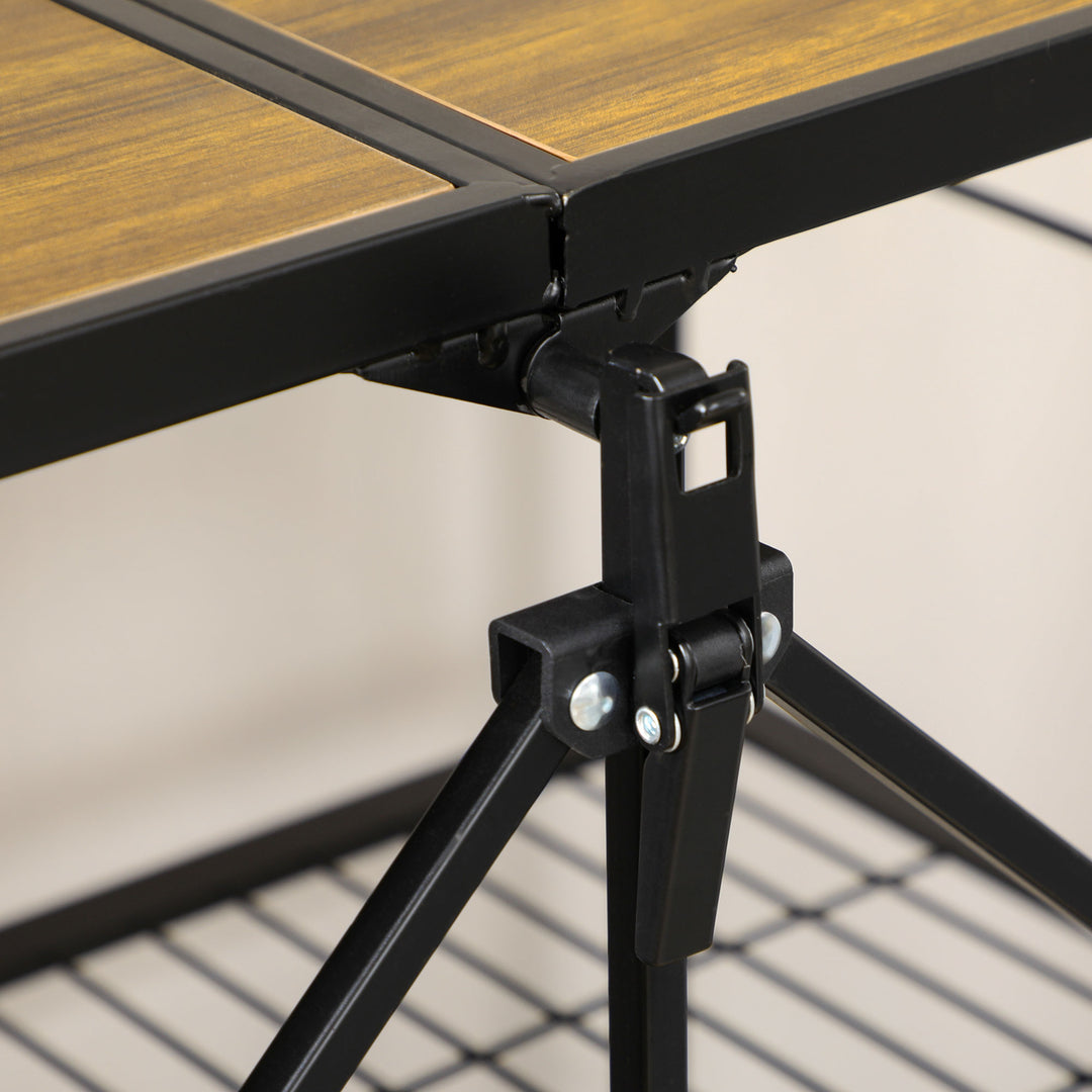 Industrikøkkenvogn med 3 hylder, multifunktionsvogn, serveringsvogn, 4 hjul, foldbar, brun + sort