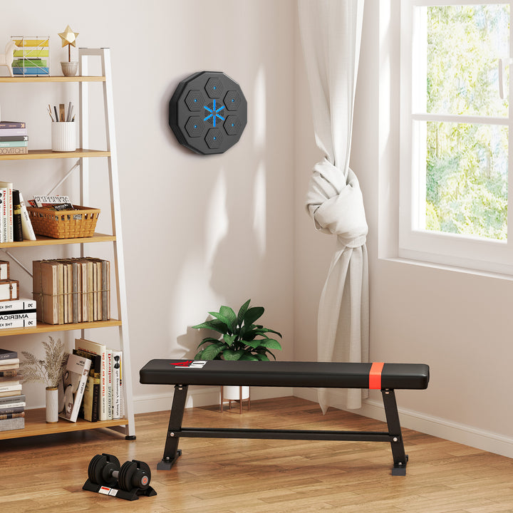 Boksetræner med musikfunktion, bluetooth, lysende prikker, vægbeslag, kunstlæder, sort