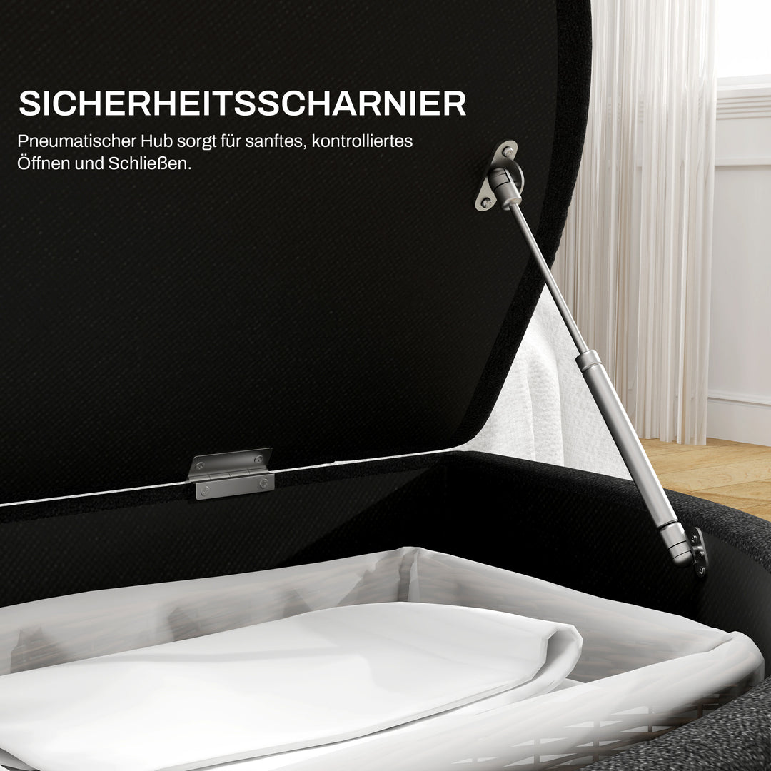 Skammel med opbevaringsplads, polstret sædekommode, soft-close låg, fløjlslook, 120 x 46 x 42 cm, mørkegrå