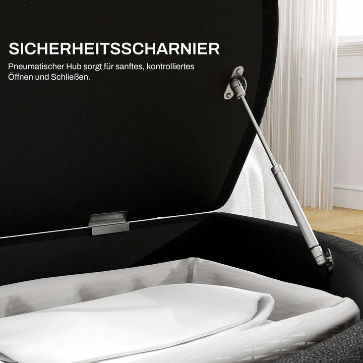 Skammel med opbevaringsplads, polstret sædekommode, soft-close låg, fløjlslook, 120 x 46 x 42 cm, mørkegrå