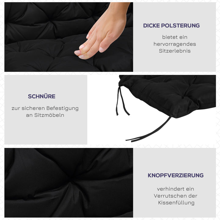 3-Personers bænkehynde 100x98x8 cm med stropper, bænkehynde til havemøbler og verandagynge, sort