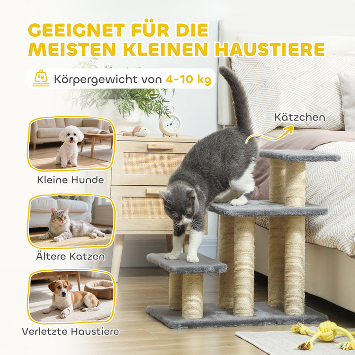 Hundetrappe, 3 trin, 54 cm høj, kæledyrstrappe til små hunde og katte med sisal kradsetræer og legetøjsbold