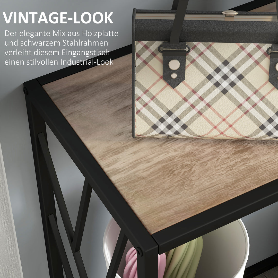 Konsolbord, entrebord, industridesign, robust metalramme, 120 x 35 x 75 cm