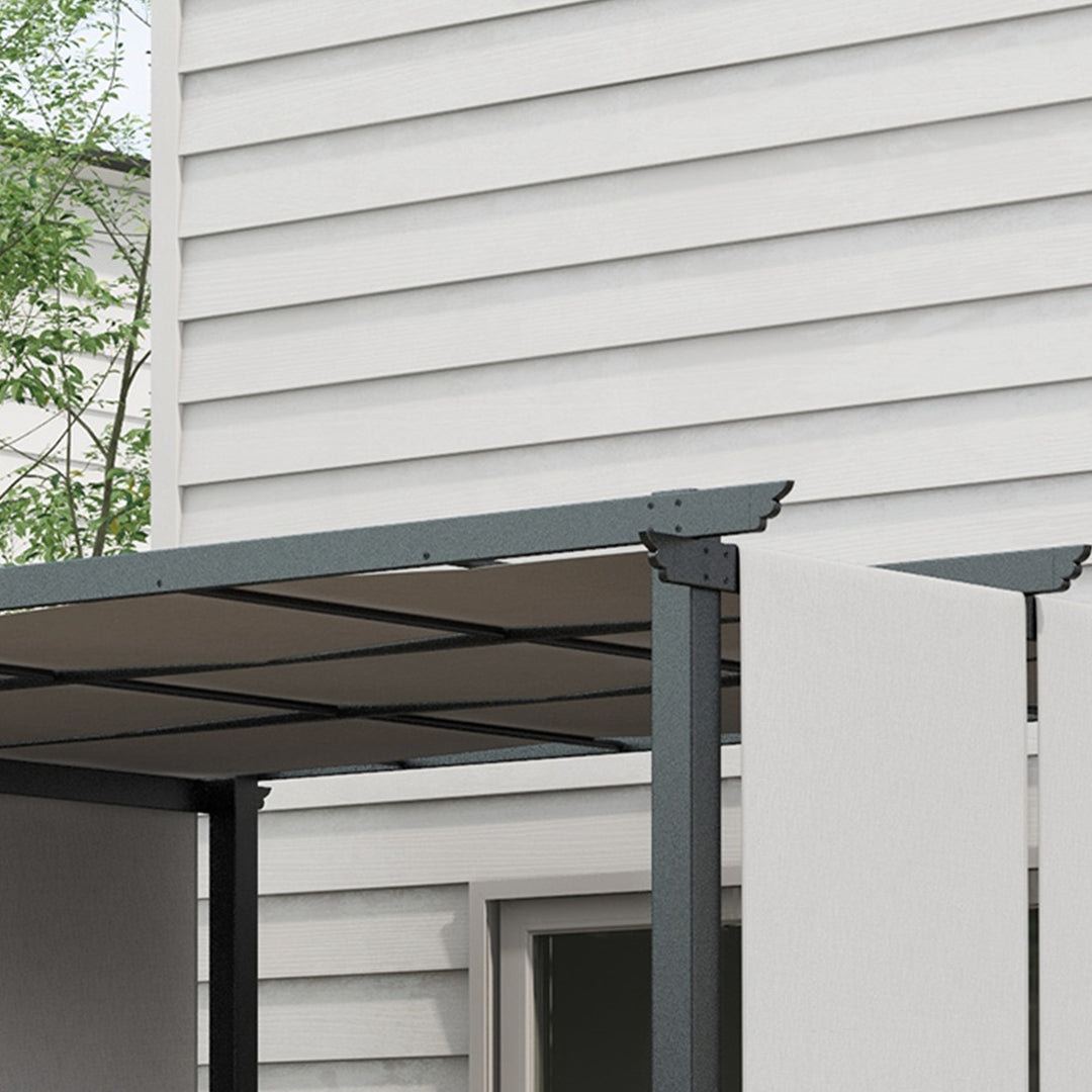 Markise/solsejl. Pergola, vejrbestandig, inklusive monteringsbeslag, 3 x 3,5 m, mørkegrå.