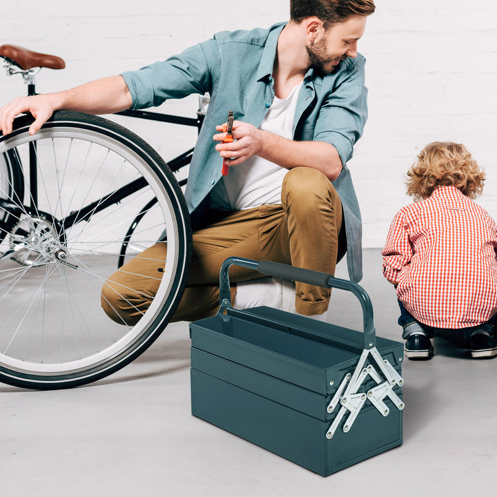 Værktøjskasse, monteringsværktøjskasse tom pladsbesparende med 5 rum foldbar robust stål (spcc) mørkegrøn 45 x 20 x 34,5 cm