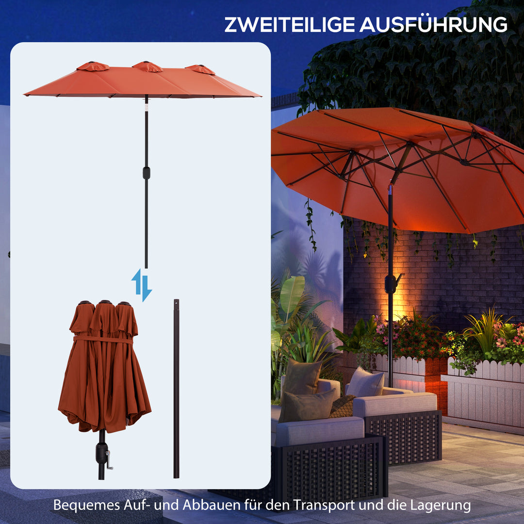 Parasol, haveparasol, vipbar, med håndsving, vindfang, polyester+stål, bordeaux, 295 x 152 cm