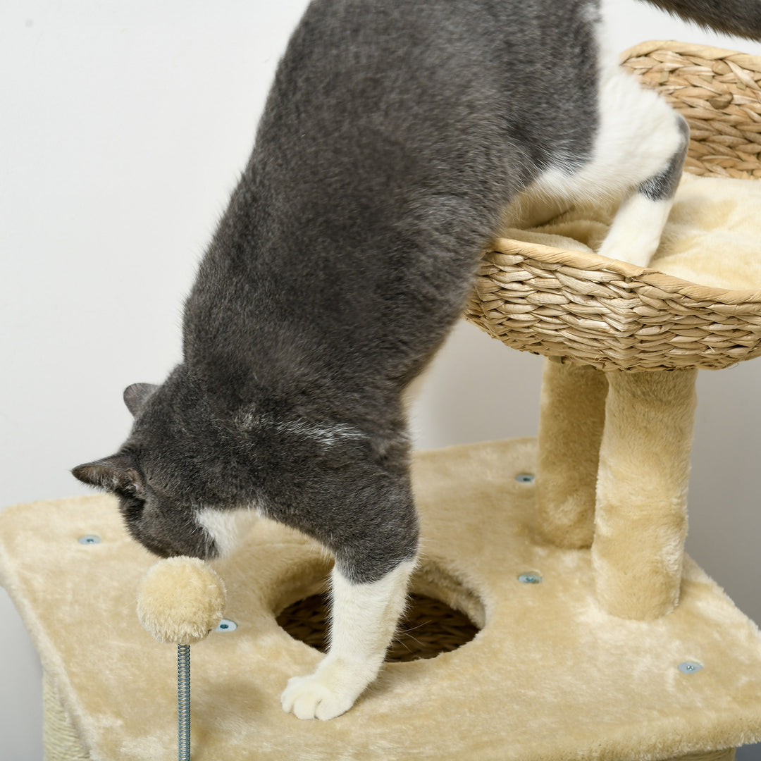 Kradsetræ med kattehule, liggeplads, legebold, 45x40x74cm, beige