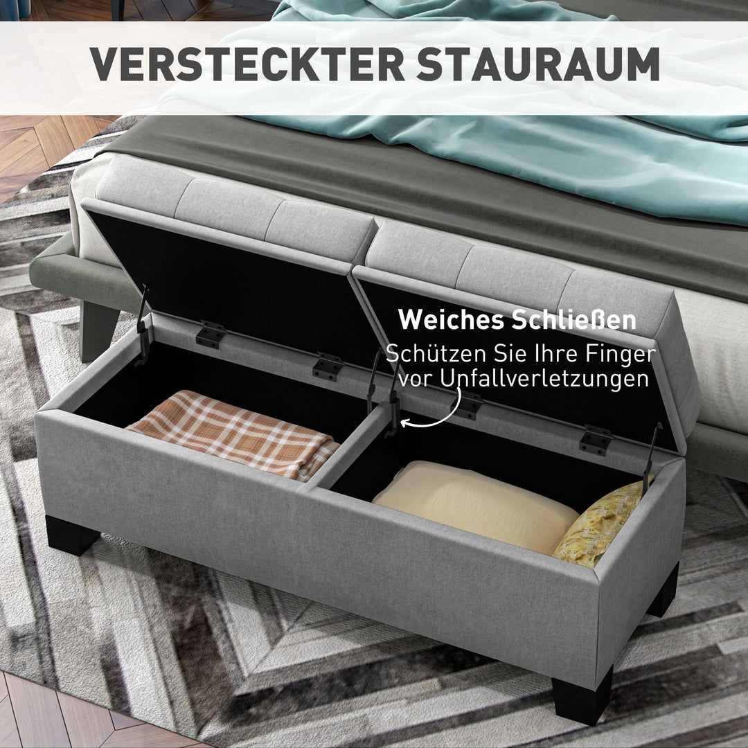 Opbevaringsbænk, polstret bænk med linnedlook, polstret opbevaringsboks, lasteevne op til 180 kg, til entré, soveværelse, stue, 116x41x47 cm, grå