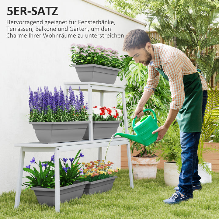 Sæt med 5 plastik urtepotter til terrasse, have, balkon, 59 x 21 x 16 cm, grå