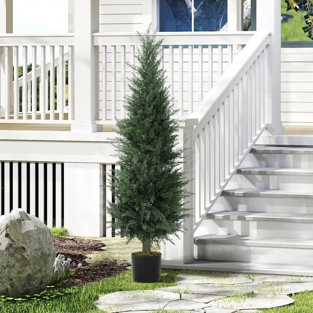 Kunstig cypres plante, 638 plastblade, med potte, uv-resistent, grøn