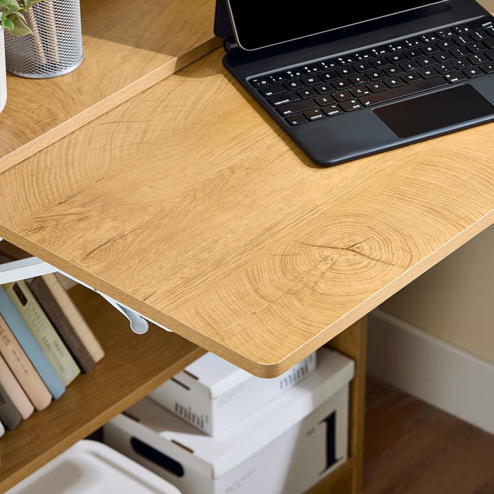 Udnyt pladsen optimalt med dette smarte vægskrivebord (B82 x D39 x H60 cm) i naturtræ