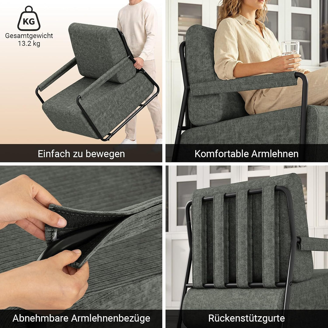 Sofa med fodskammel, 30D højelastisk skumfyld, 67 × 74 × 78 cm, grå