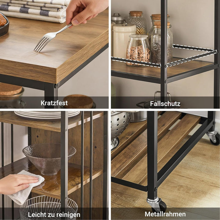 Køkkenvogn med 5 hylder og hjul – industrielt design