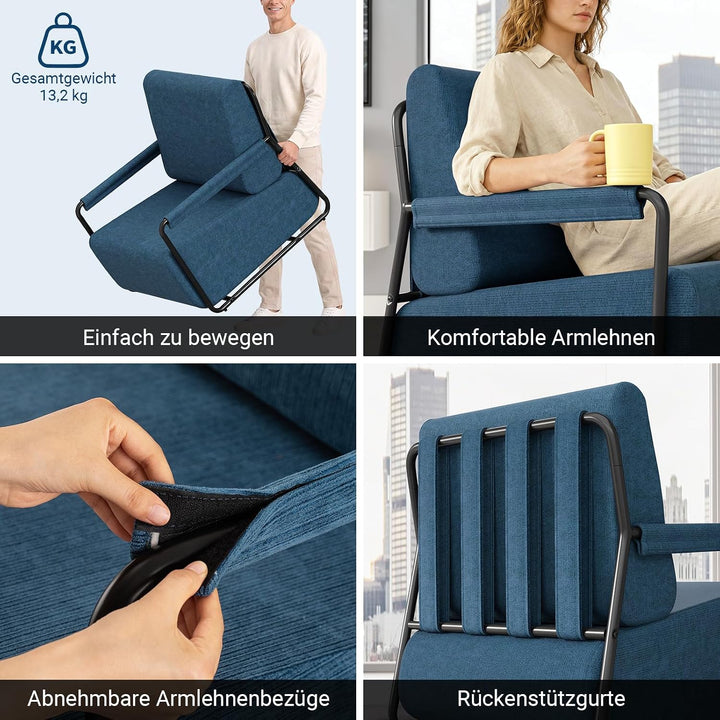 Sofa med fodskammel, 30D højelastisk skumfyld, 67 × 74 × 78 cm, blå