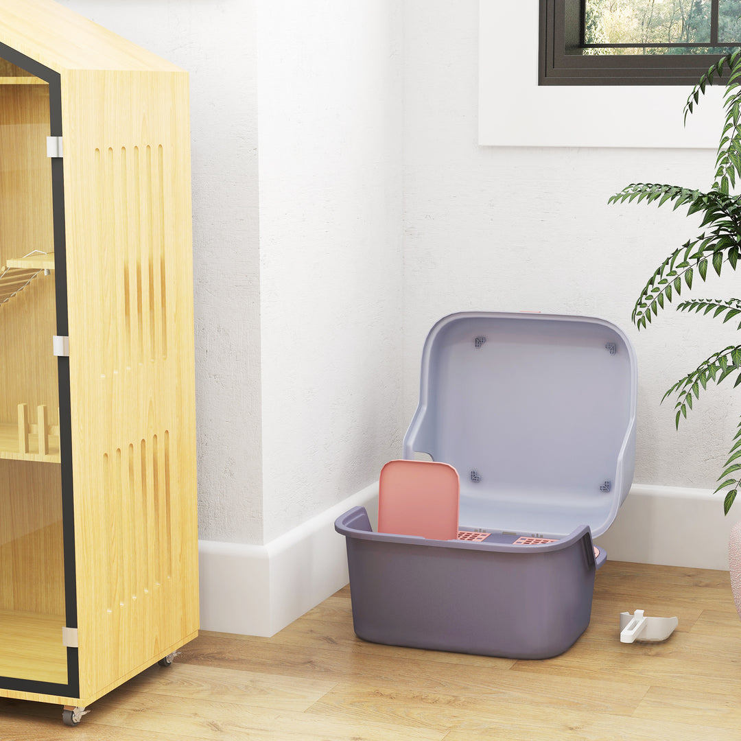 Kattebakke med låg og skovl, nem at rengøre, aflåselig, lilla