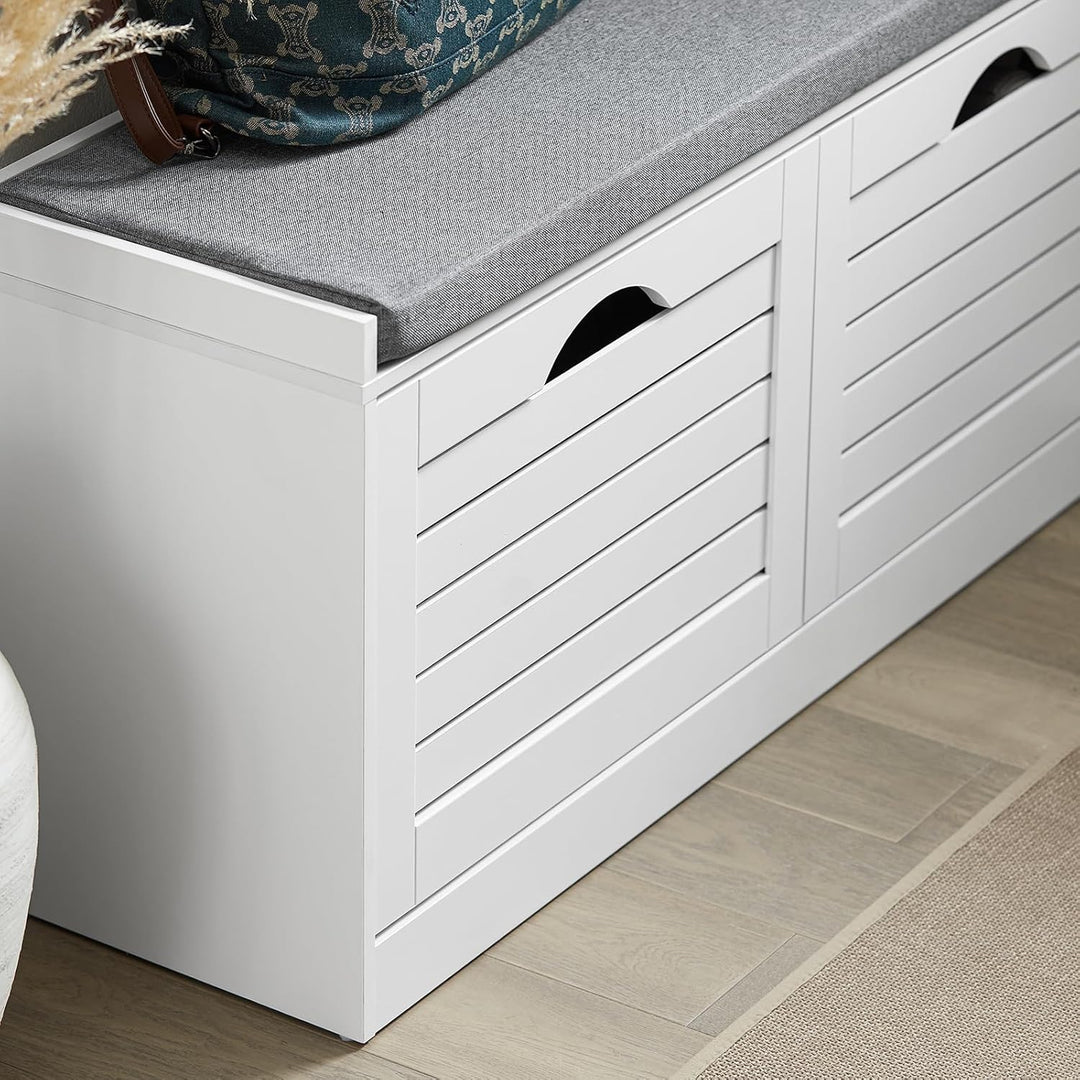 Skobænk med sæde, opbevaringsplads til 8 par sko - ideel til gang, 97x30x47 cm, hvid