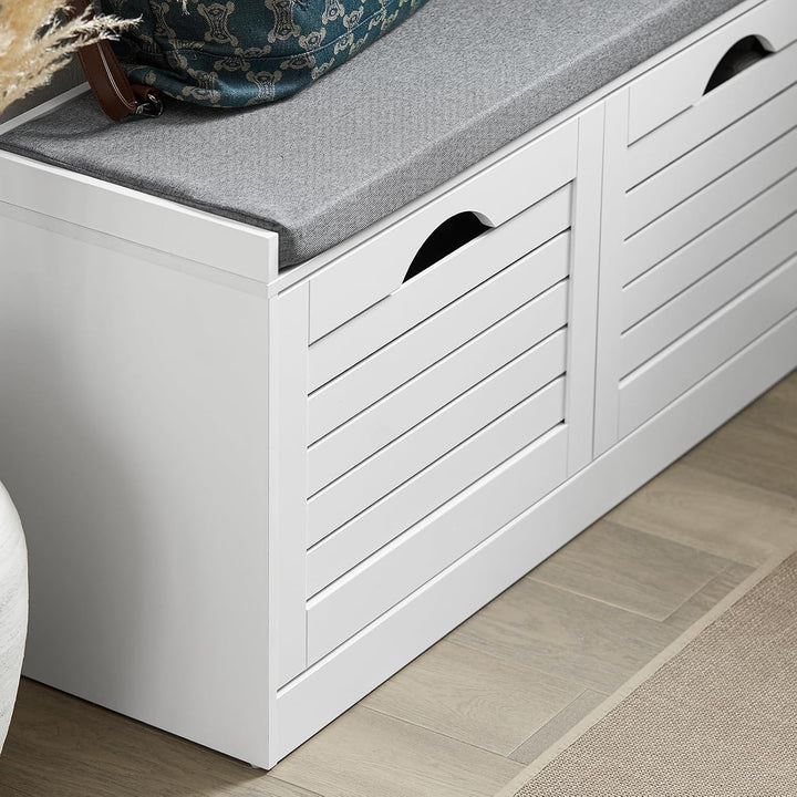 Skobænk med sæde, opbevaringsplads til 8 par sko - ideel til gang, 97x30x47 cm, hvid