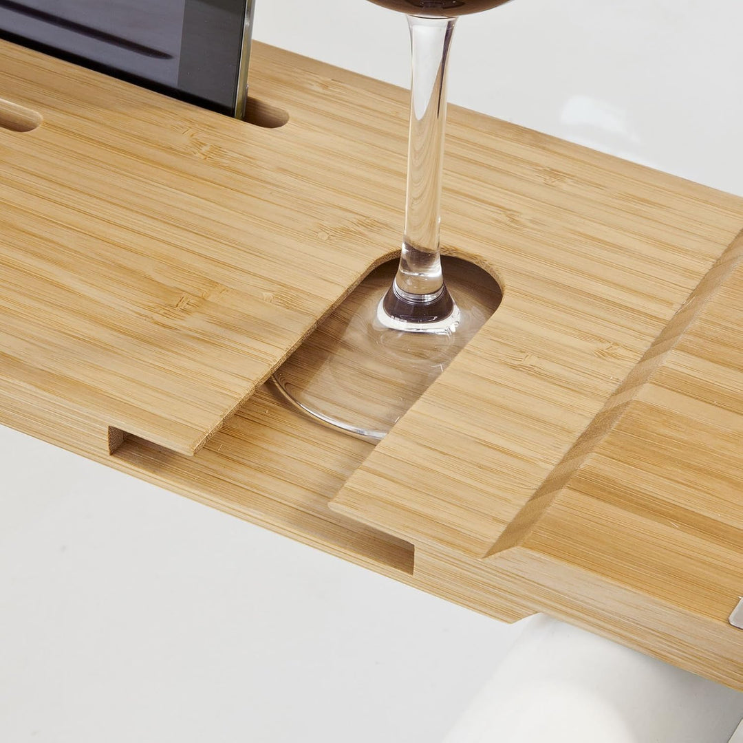 Badekarstativ i bambus, hylde til badekar med holder til tablet/mobil