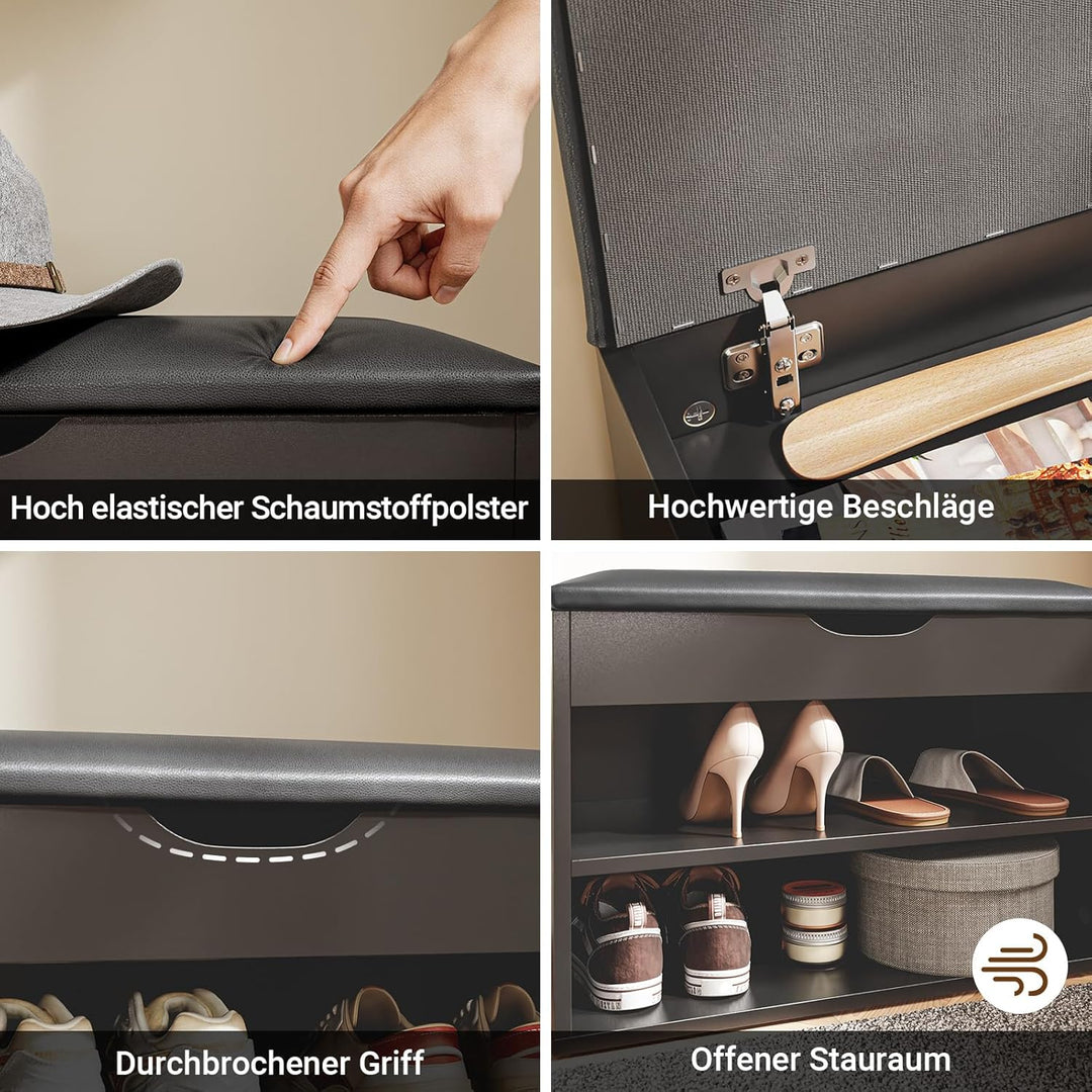 Skobænk med opbevaring og polstret sæde – sort nordisk design