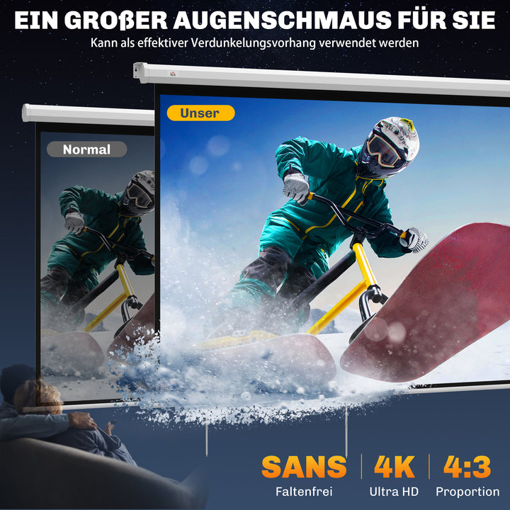 Projektorlærred 171 x 128 cm 84 tommer 4:3 hd 4k projektionslærred plast, metal hjemmebiograf