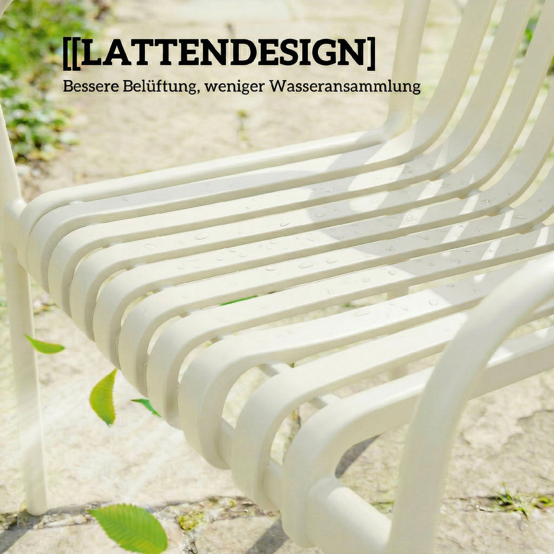 Sæt med 4 stabelbare havestole med lameller, ergonomiske, cremehvid