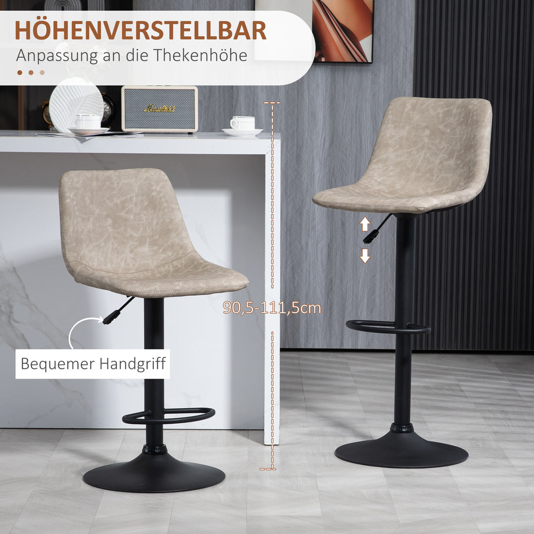 Sæt med 2 retro barstole, højdejusterbare, drejelig, kunstlæder, 42 x 48 x 91-112 cm, beige