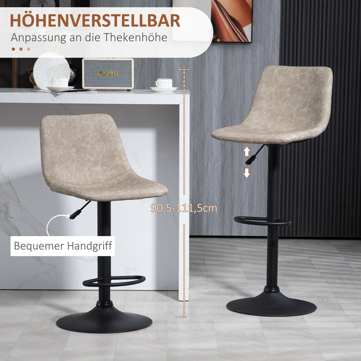 Sæt med 2 retro barstole, højdejusterbare, drejelig, kunstlæder, 42 x 48 x 91-112 cm, beige