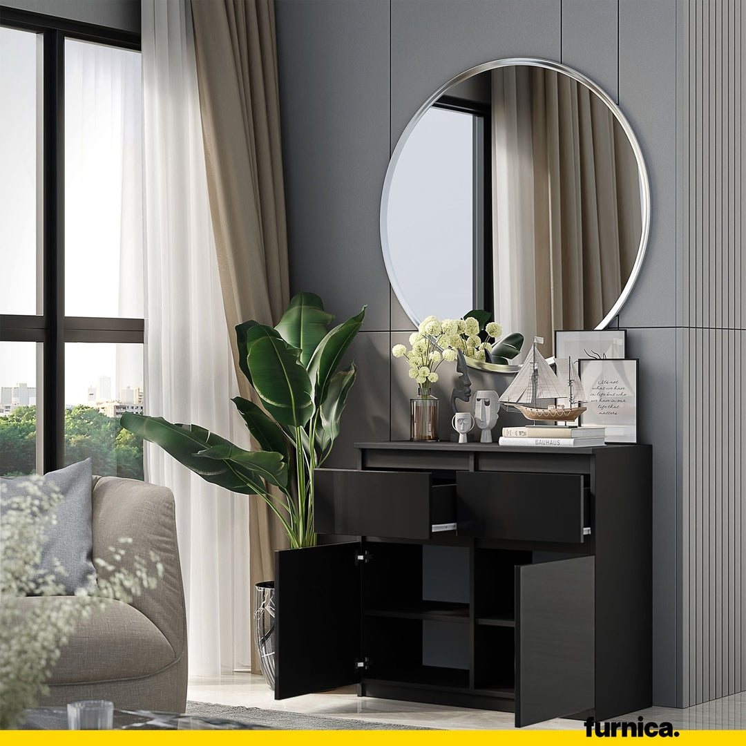 NOAH - Kommode med 3 skuffer - antracitgrå / højglans sort H75cm B80cm D35cm