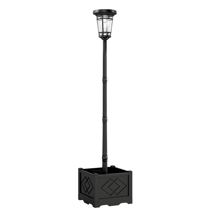 Solcelledrevet gulvlampe med blomsterpotte 195 cm udendørs havelanterne med 2 lysstyrkeniveauer lysstyringsafbryder IP44
