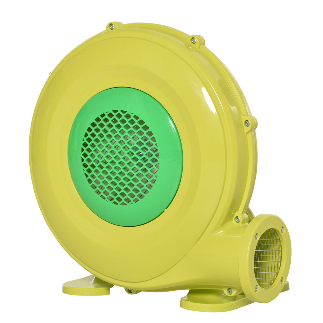 450w elektrisk luftpumpe, oppusteligt slot, kontinuerlig blæser, let, bærbar, til oppusteligt legetøj, abs, gul+grøn, 35 x 26 x 33,5 cm