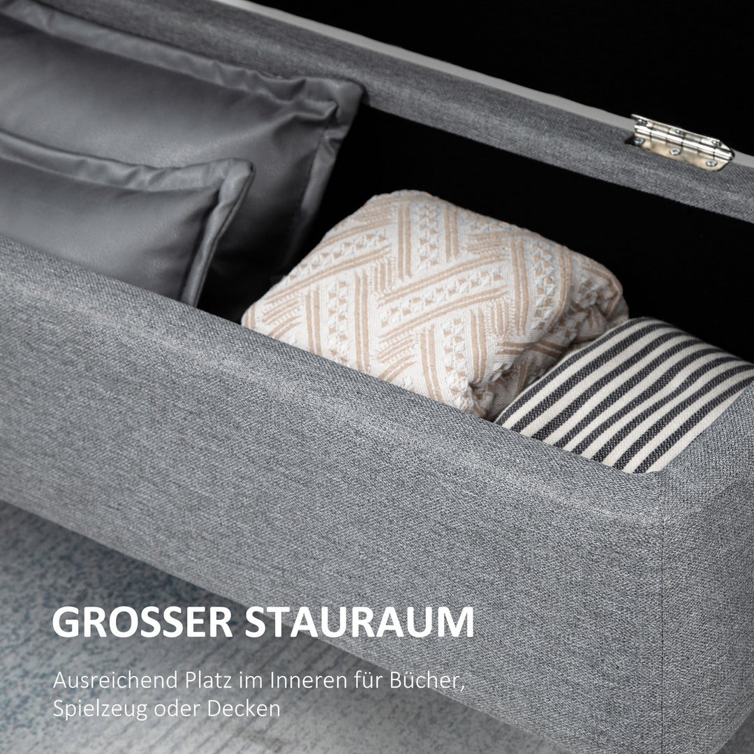 Bænk, opbevaringskommode, polstret bænk, hørlook, op til 150 kg, 101 x 38,5 x 44,5 cm, grå