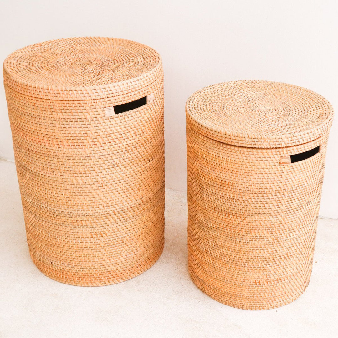 Vasketøjskurv med låg Opbevaringskurv lavet af rattan SARI (2 størrelser)