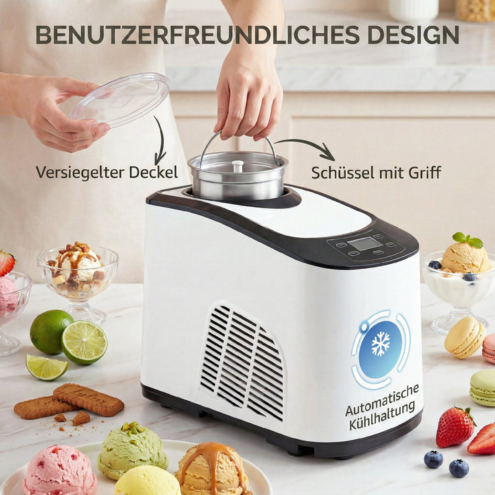 Ismaskine uden forfrysning, med indbygget kompressor, 1,5L, hvid