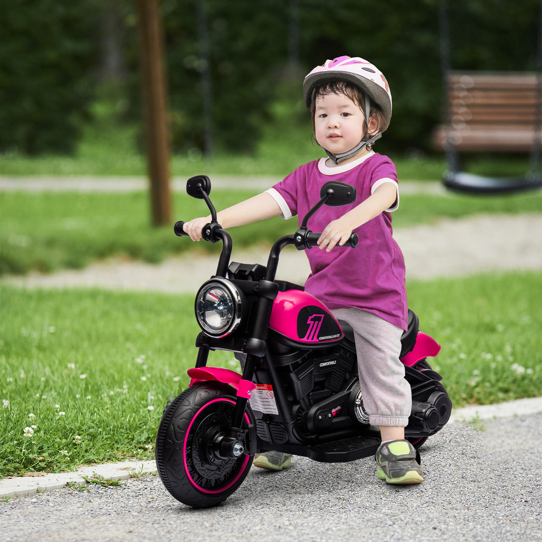 Elektrisk børnemotorcykel med støttehjul, forlygte, 1,5 til 3 km/t, til børn 1,5 til 3 år, pink